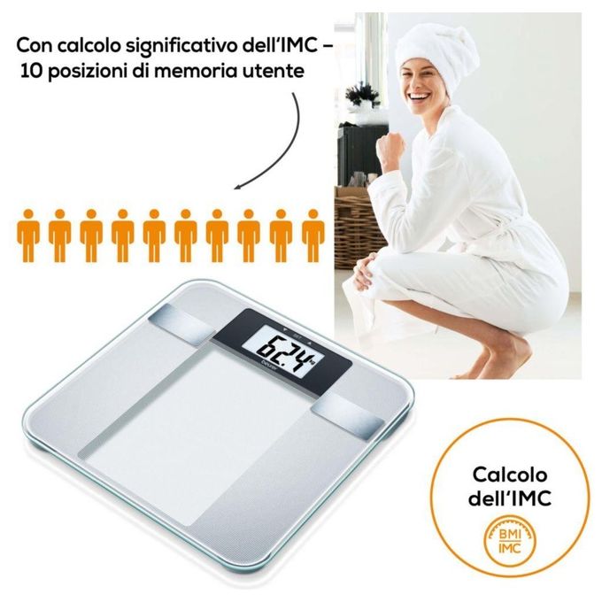 Beurer BG 13 Bilancia Diagnostica in Vetro Portata 150 Kg Inox