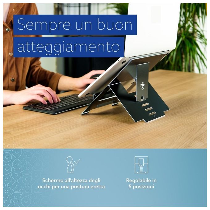 R-Go Tools RGORISTBL R-Go Riser Supporto per Laptop Regolabile in 5 Posizioni Inclinazione 30°-57° in Alluminio Hylite 5 kg colore Nero