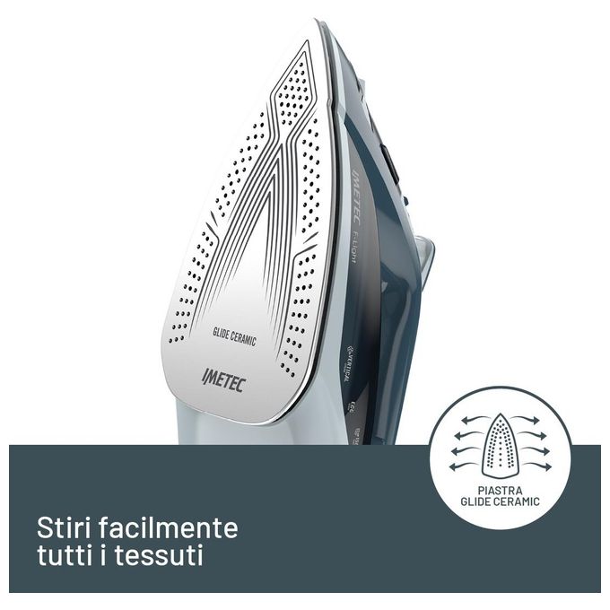 Imetec 9041 F-Light Ferro da Stiro a Vapore Piastra Glide Ceramic 2200 W Colpo Vapore 150 g colore Blu