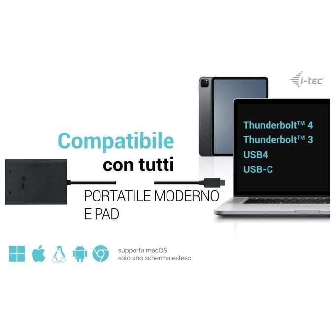 I-tec C31DUAL4K60DP Adattatore Video USB-C Doppio 4K 60Hz Singolo 8K 30Hz 2x DisplayPort colore Nero