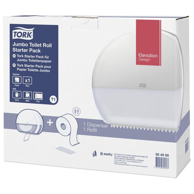 Tork 954000 Elevation Distributore di Carta Igienica Jumbo T1 con Finestrella Trasparente e Sistema Antispreco colore Bianco