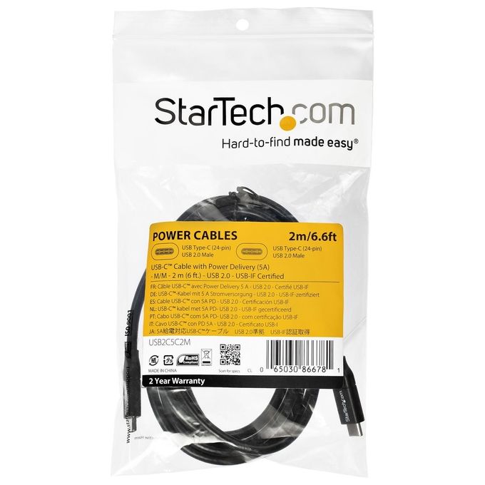 StarTech Cavo Usb 2mt Usb-C Maschio Nero