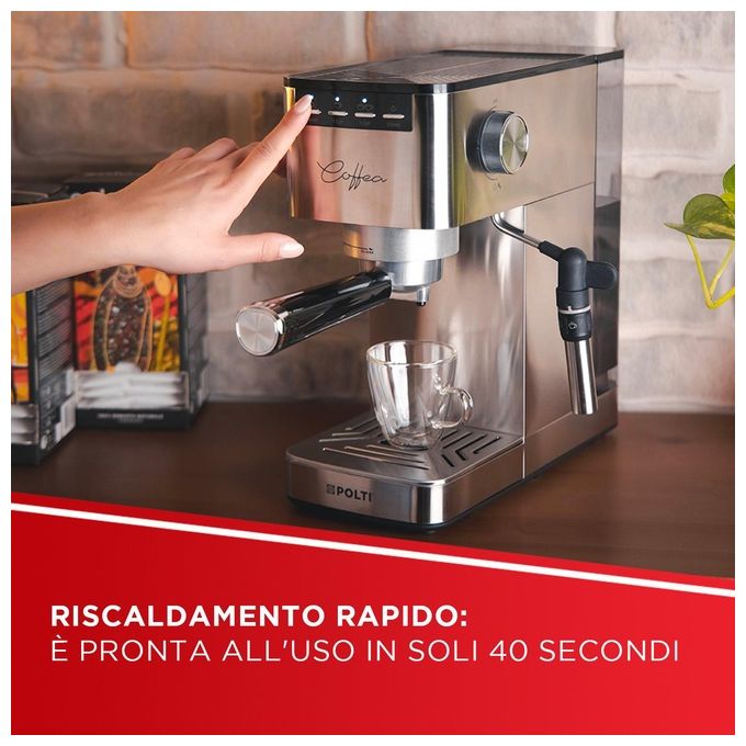 Polti PCEU0131 Coffea P10S Macchina da caffe' Manuale Combinata 1,3 L 15 bar 1450 W Montalatte Integrato Due Tazze Contemporaneamente Spegnimento Automatico colore Argento