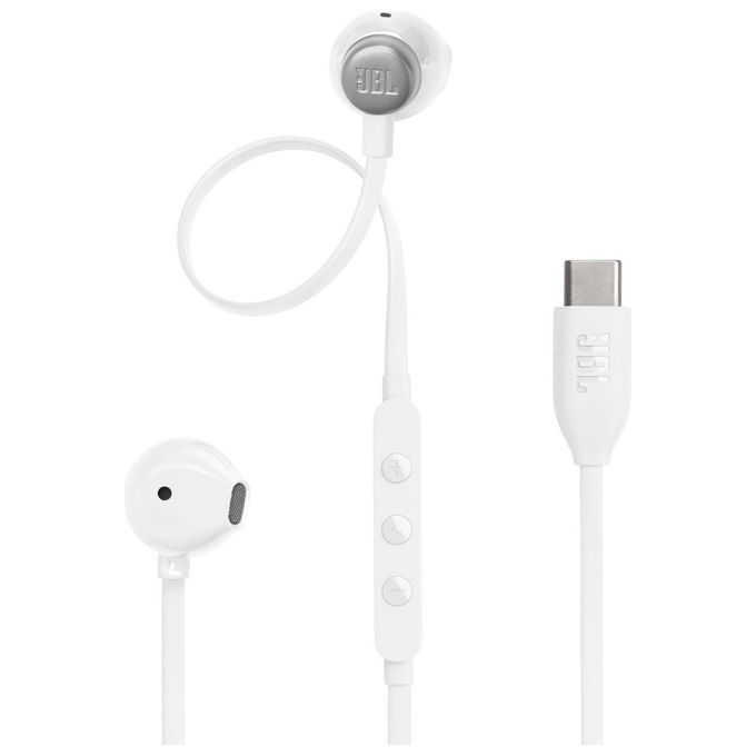 JBL Tune 305 C Auricolari USB-C ad Alta Risoluzione Audio con Cavo Piatto Antigroviglio Bianco