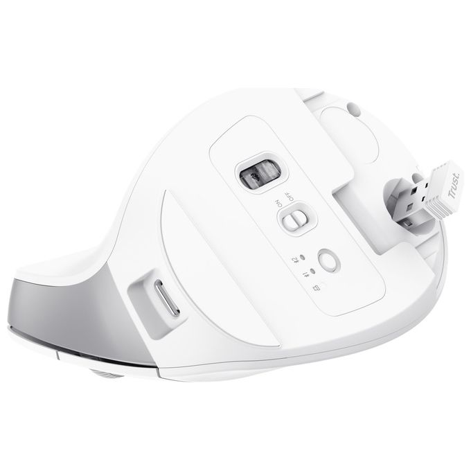 Trust 25399 Bayo+ Mouse Ergonomico Wireless Multidispositivo 6 Pulsanti 800-2400 DPI Ricaricabile colore Bianco