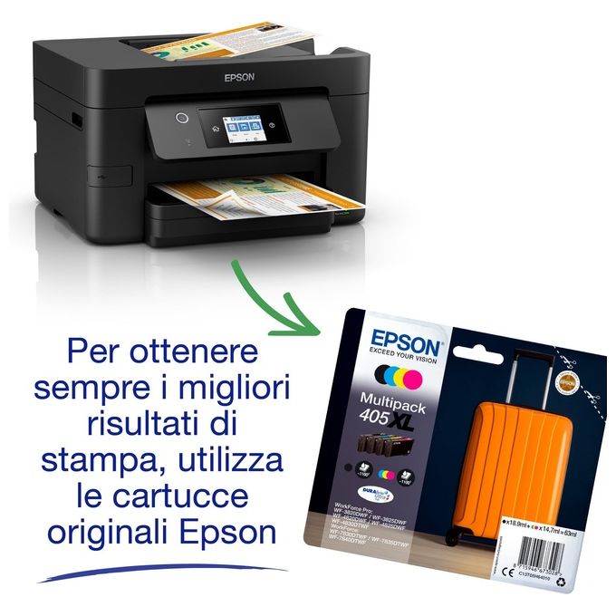 Epson WF-3825DWF WorkForce Pro Stampante Multifunzione Inkjet A4 21 ppm WiFi Direct ADF Touchscreen 6.8 cm colore Nero