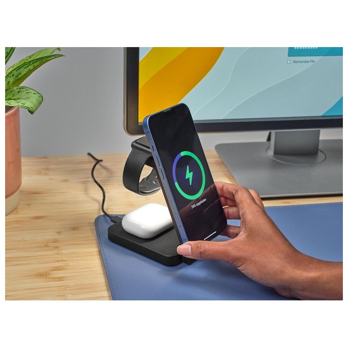 Trust Viro Supporto di Ricarica Wireless 3-in-1 Magnetico per iPhone Apple Watch AirPods 20W USB-C Design Pieghevole Luce Notturna LED Dimmerabile colore Nero