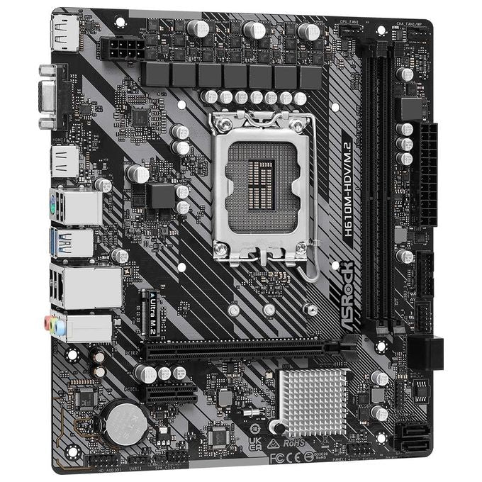 Asrock 90-MXBJH0-A0UAYZ H610M-HDV-M.2 R2.0 Scheda Madre Intel H610 LGA 1700 Micro ATX DDR4 fino a 64 GB M.2 SATA HDMI DisplayPort VGA colore Nero