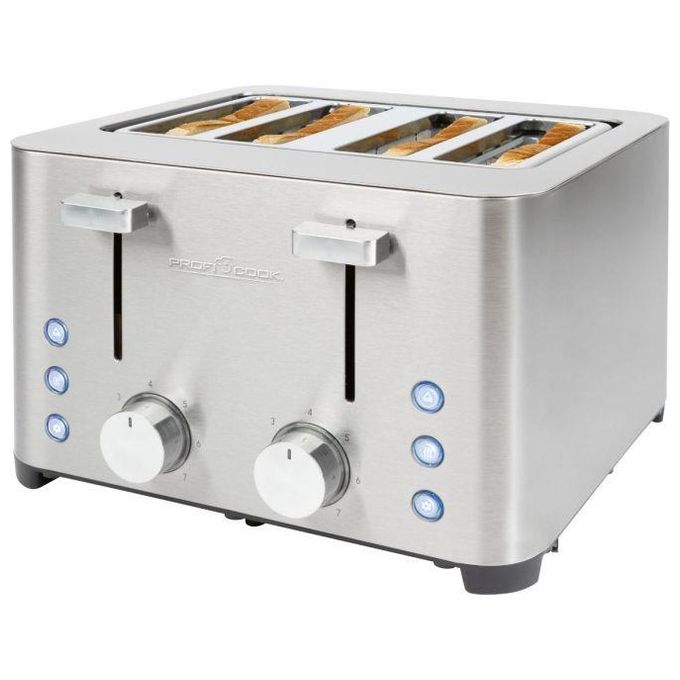 ProfiCook PC-TA 1252 Tostapane 4 Fette Acciaio Inox 1500 W Fessure Extra Large 40 mm con Funzioni Scongelamento Riscaldamento Arresto Rapido colore Acciaio Inox
