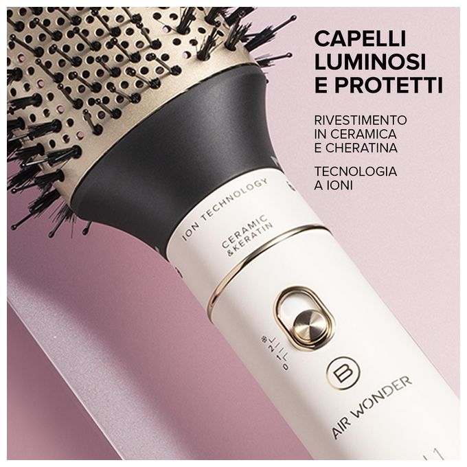 BELLISSIMA 11847A Air Wonder Spazzola ad Aria Calda 8 in 1 1000 W Tecnologia Ionica Ceramica e Cheratina 8 Accessori colore Bianco