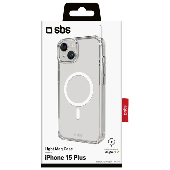 SBS TELIGMAGIP1567T Light Mag Cover Compatibile con MagSafe e Ricarica Wireless per iPhone 15 Plus e 14 Plus colore Trasparente