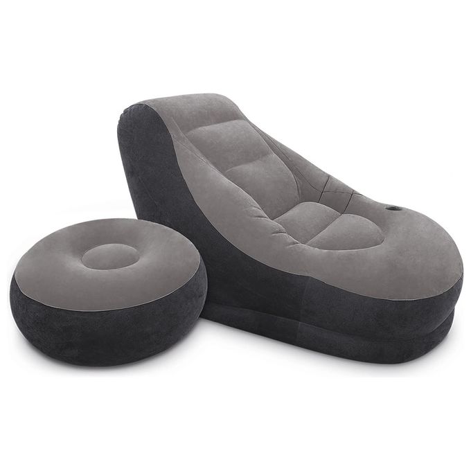 Intex 68564NP Poltrona Lounge 102 x 137 x 79 cm con Poggia Piedi 64 x 28 cm Grigio-Nero Tinta Unita Single