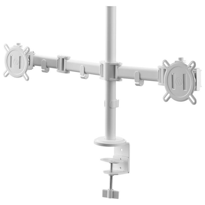 One For All DM2220 Supporto Universale per Doppio Monitor Regolabile Altezza 355 mm Rotazione 360° Inclinazione 90° VESA 75 100 mm 8kg per Schermo colore Bianco