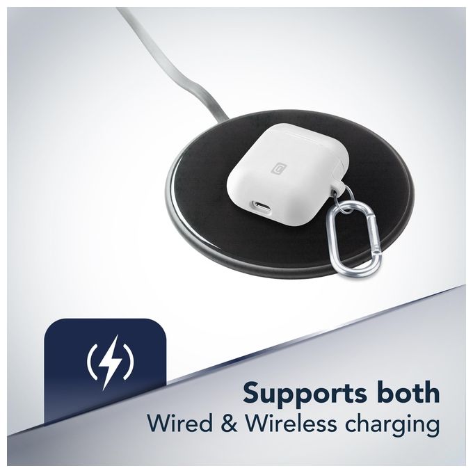 Cellular Line Bounce per AirPods 1and2 Custodia per AirPods in silicone soft-touch con gancio Bianco