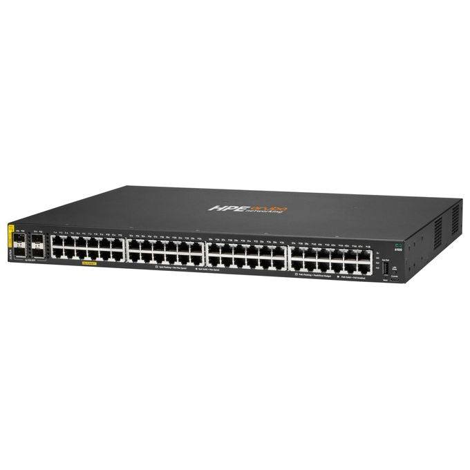 HPE JL675A Aruba 6100 Switch gestito 48 porte 10-100-1000 PoE+ 370W 4 porte 1G-10G SFP+ Layer 3 stacking colore Nero