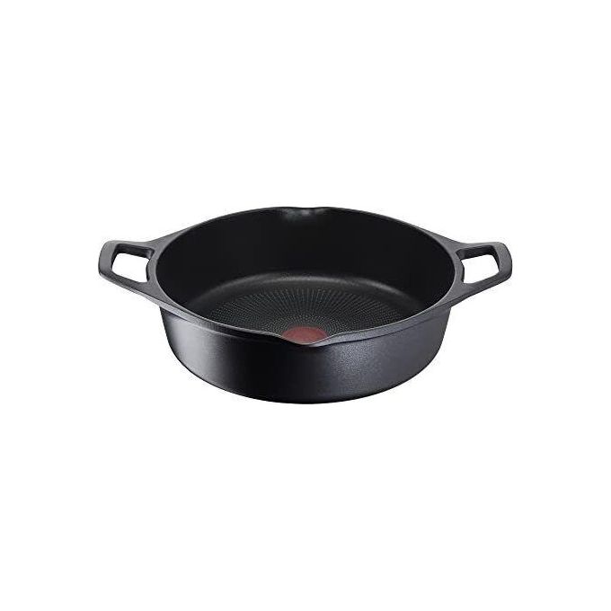 Lagostina 2100124086 Aroma Casseruola Bassa con Coperchio in Alluminio Pressofuso Diametro 28 cm Adatta per Induzione con Rivestimento Antiaderente Titanium e Indicatore di Temperatura Thermo-Signal colore Nero