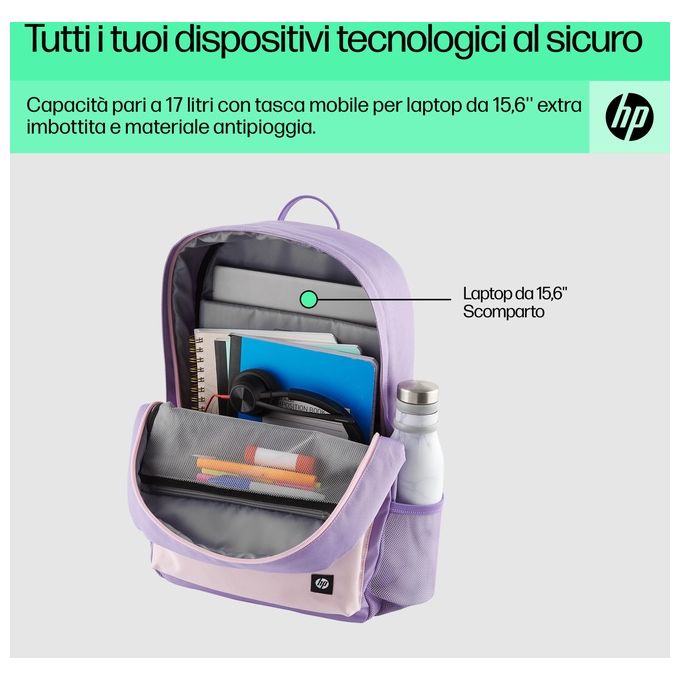 HP S7793129 Campus Zaino per Notebook 15.6'' 17L Impermeabile Materiale Riciclato colore Lavanda