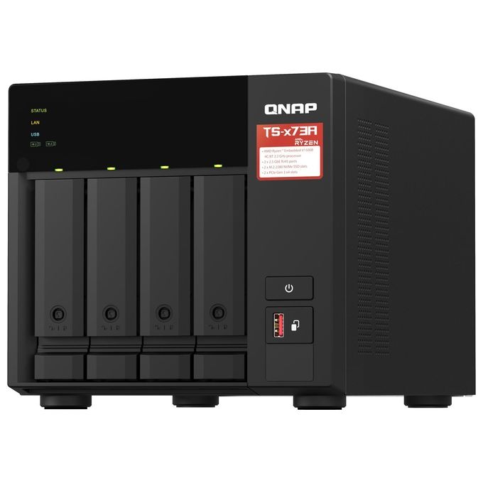QNAP TS-473A-8G TS-473A NAS Tower 4 Bay AMD Ryzen V1500B Quad-Core 2.2 GHz 8 GB DDR4 2 Slot PCIe 2 Porte Ethernet 2.5GbE colore Nero