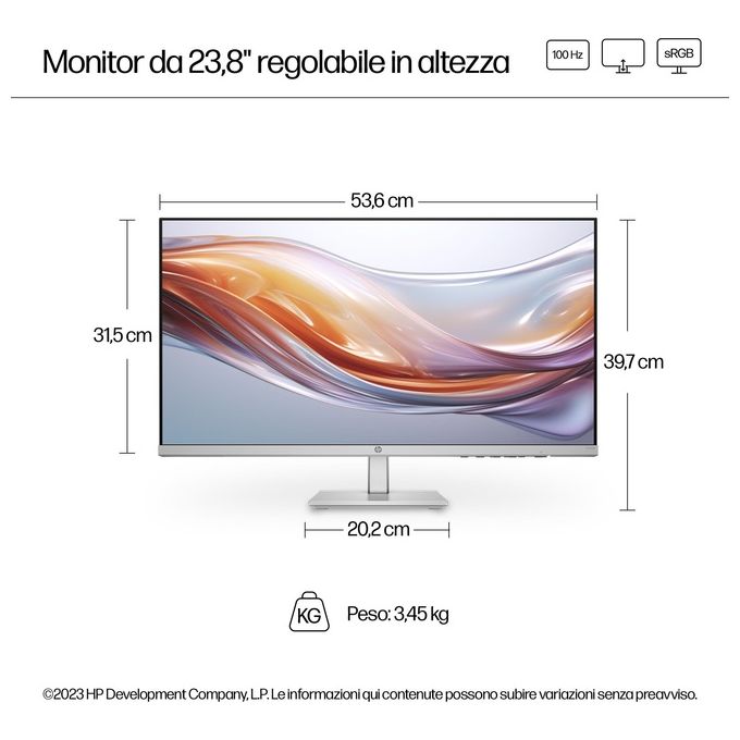 HP 524SH Monitor PC 23.8'' Full HD IPS 1920x1080 100Hz Regolabile in Altezza colore Bianco