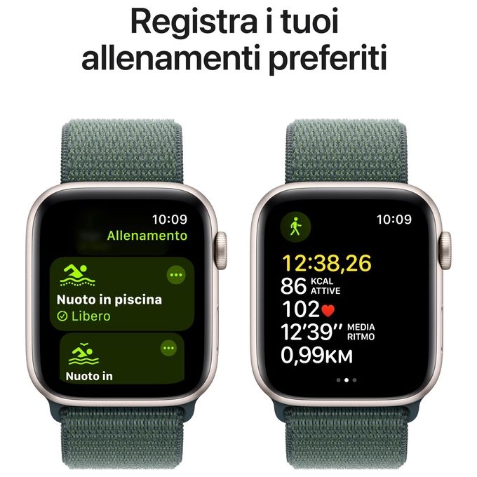 Apple MXEW3QL-A Apple Watch SE GPS 44 mm Cassa in Alluminio Starlight con Cinturino Sport Loop Verde Lago colore Verde Lago
