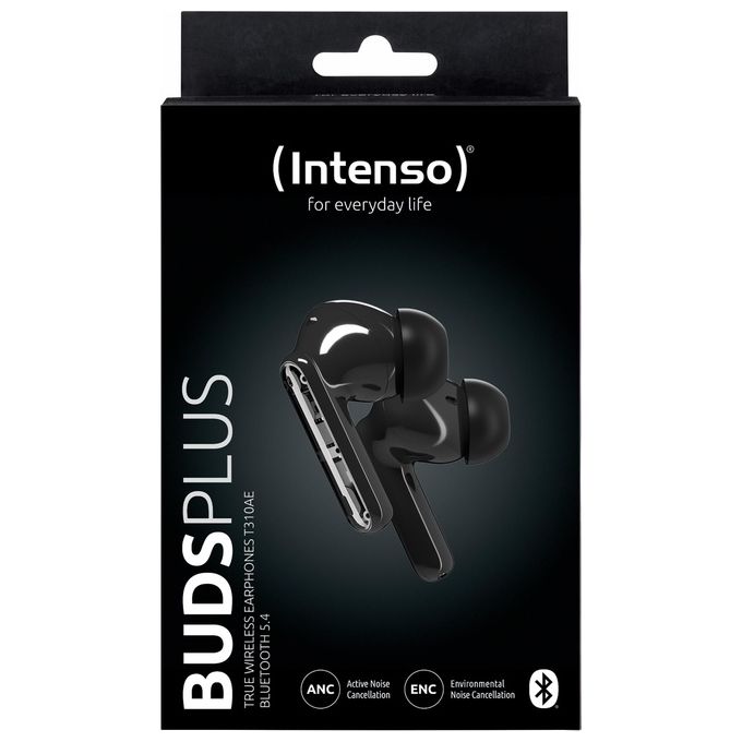 Intenso Buds Plus Cuffie TWS True Wireless T310AE con Cancellazione Attiva del Rumore ENC Bluetooth e fino a 25 Ore di Riproduzione Musicale Nero