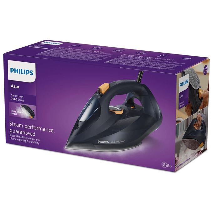 Philips DST7060-20 Serie 7000 Ferro a vapore 3000 W piastra SteamGlide Elite vapore 55 g-min raffica 250 g-min colore Blu Giallo
