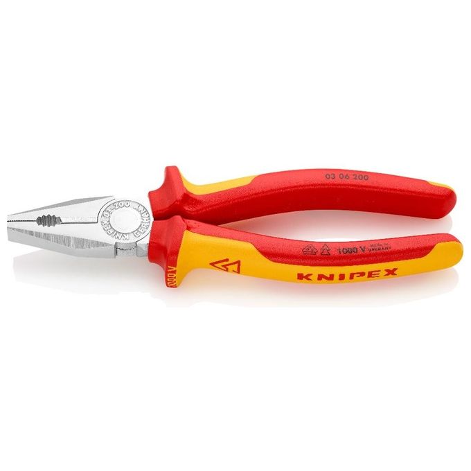 Knipex 03 06 200 Tenaglia Combinata Cromata Isolata VDE 200 mm manici bicomponente colore Cromo