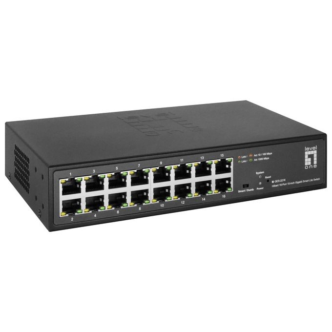 LevelOne GES-2216 Hilbert Switch di Rete Smart Lite 16 Porte Gigabit Ethernet 10-100-1000 Gestito L2 32 Gbps colore Nero