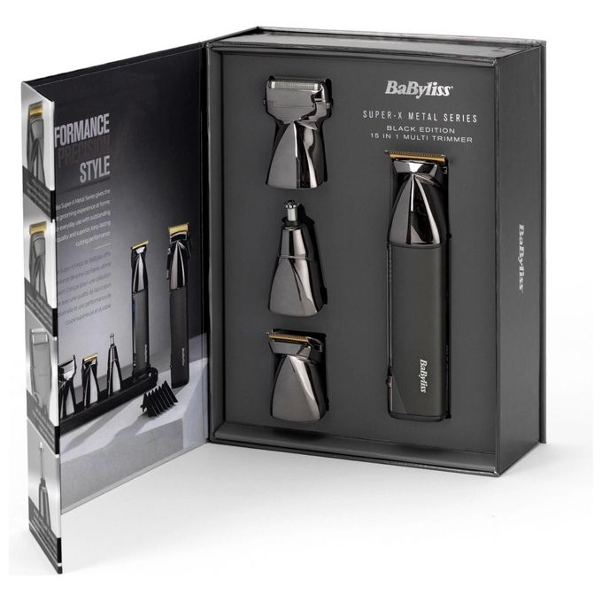 BaByliss MT991E Super X Metal Regolabarba Multi Trimmer 15 in 1 Ioni di Litio 300 min Bagnato e Secco colore Nero e Cromato