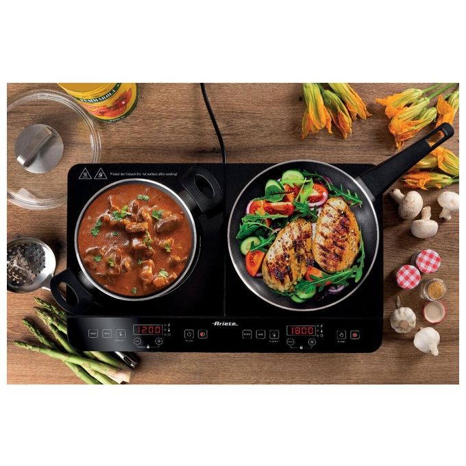 Ariete 1998 Piano cottura a induzione portatile doppio 58 cm 2 zone 3500W 12 livelli di potenza Touch Timer vetroceramica colore Nero