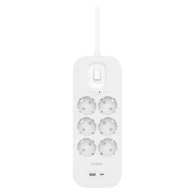 Belkin SRB002VF2M Connect Prolunga con Protezione da Sovratensione 6 Prese AC 2 Porte USB 2 m colore Bianco