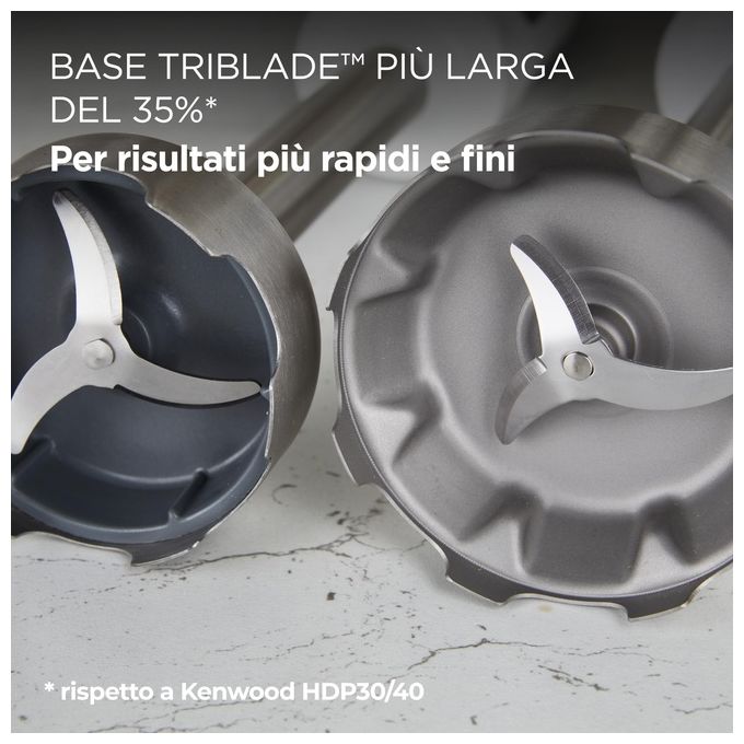 Kenwood HBM60307GY Triblade XL+ Mixer a Immersione 1000W con Tritatutto 0,5L Bicchiere 1L e Frusta colore Grigio