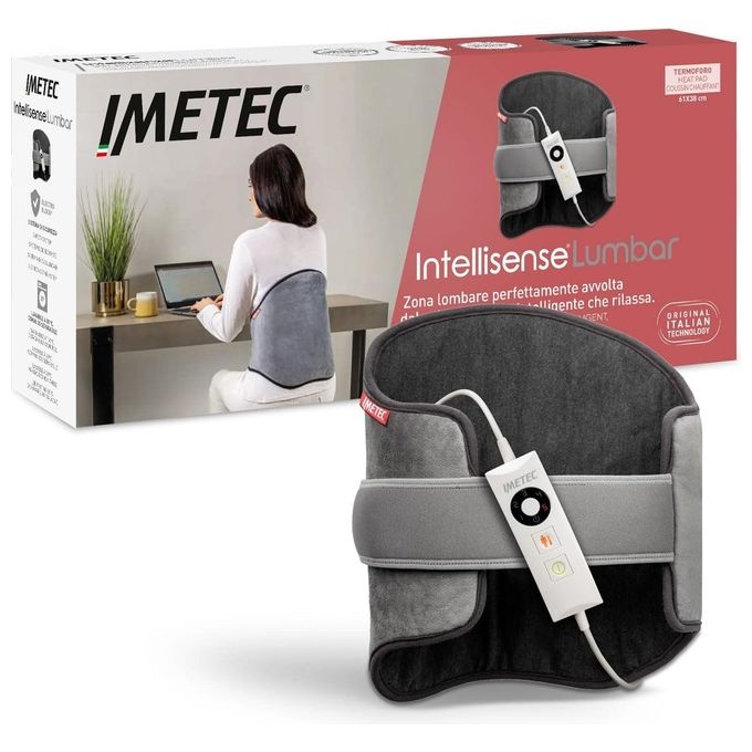 Imetec 16963 Intellisense Lumbar Termoforo Lombare 5 Temperature Fascia Elastica Electro Block Lavabile 61x38 cm