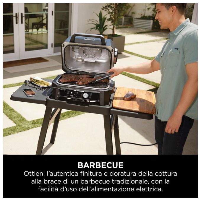Ninja OG901EU Woodfire Pro Connect XL Barbecue Elettrico 7 in 1 Griglia Affumicatore Friggitrice ad Aria 1700W App Wi-Fi IPX4 colore Nero