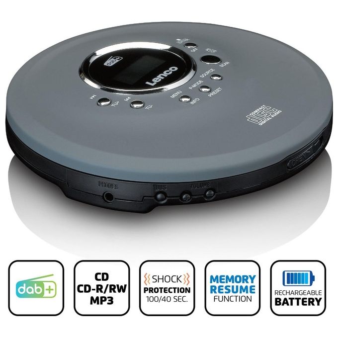 Lenco CD-400GY Lettore CD Portatile con Radio DAB+ FM Supporto MP3 Autonomia fino a 8 ore colore Antracite