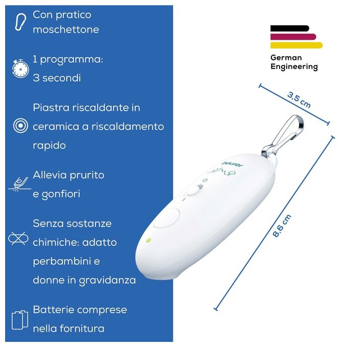 Beurer BR 10 - Dispositivo per punture d'insetto, con piastra in ceramica riscaldante, programma rapido da 3 s e alimentazione a batterie, colore Bianco