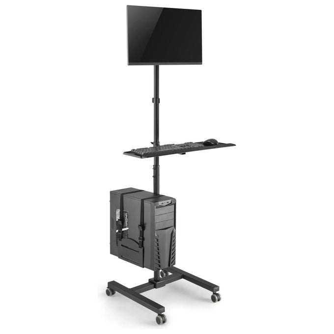 Equip 650171 Workstation Mobile per Monitor 17''-32'' con Vassoio Tastiera e Ruote Bloccabili colore Nero