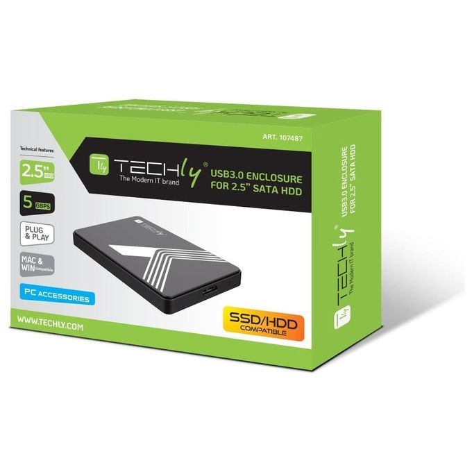 Techly Box Esterno Usb 3.0 per Hdd-Ssd Sata 2,5'' Nero