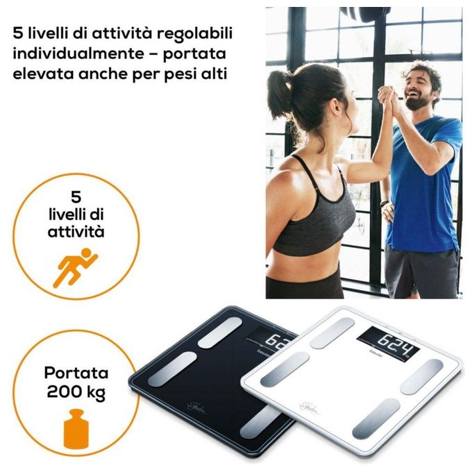 Beurer 73574 BF 400 Bilancia Diagnostica Analisi Corporea 200 Kg Display XL Vetro di Sicurezza colore Nero