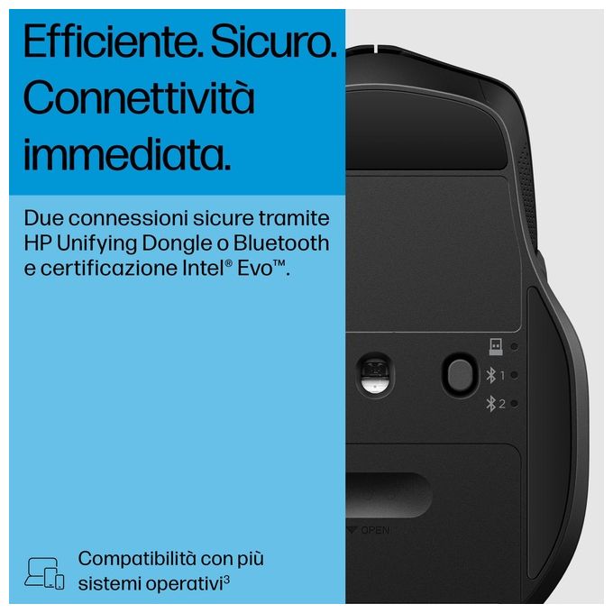 HP 8T6M0UT#ABB HP 685 Comfort Mouse Wireless Dual Mode Bluetooth 4000 dpi 5 tasti compatibile Windows e macOS colore Nero
