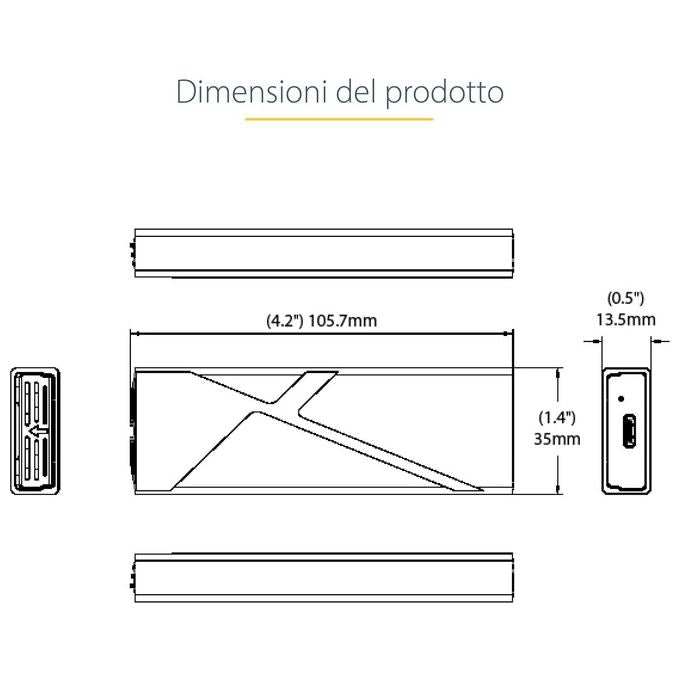 StarTech.com M2-USB-C-NVME-SATA Box Esterno SSD M.2 NVMe SATA USB-C 10Gbps Alluminio 2230 2242 2260 2280 colore Grigio