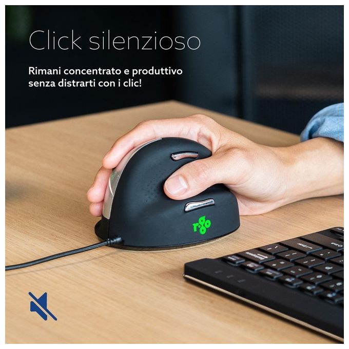 R Go Tools RGOHE Mouse Ergonomico Verticale per Destrorsi 5 Pulsanti 2400 DPI USB Tipo-A Nero