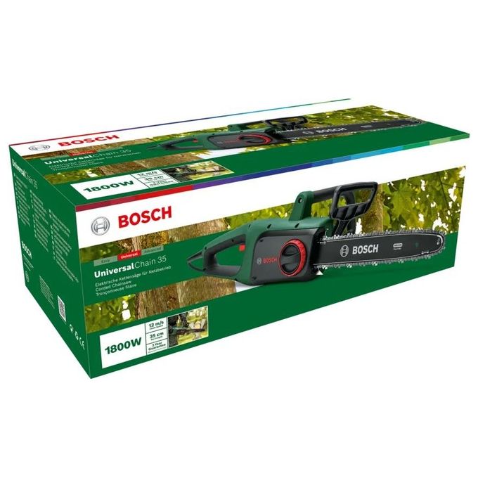 Bosch 06008B8303 UniversalChain 35 Motosega Elettrica 1800 W barra 35 cm 12 m-s Sistema SDS lubrificazione automatica colore Verde