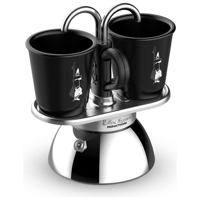 Bialetti 0007310 Mini Express Induction Caffettiera Moka 2 Tazze 100 ml Alluminio Acciaio Inox colore Nero