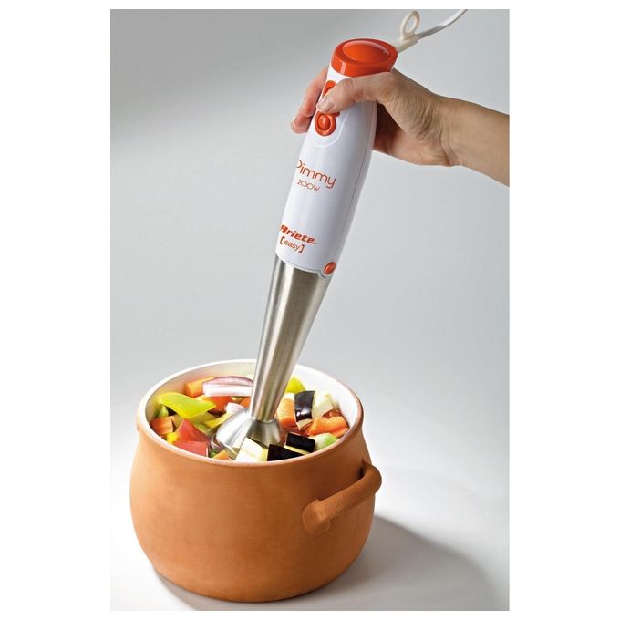 Ariete 881 Pimmy 200 Frullatore ad immersione 200 watt, Gambo staccabile in acciaio inox Bianco-Arancio e Acciaio Inox