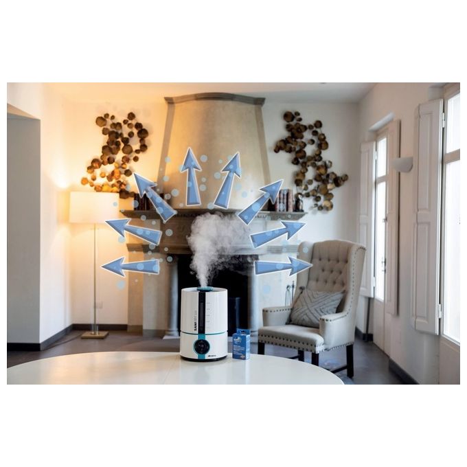 Ariete 2836 Sani-Jet Air Umidificatore a ultrasuoni capacita' 5 L per ambienti fino a 90 m² autonomia 15 ore funzione igienizzante ionizzatore display LED touch Bianco-Azzurro