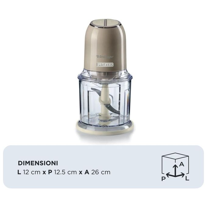 Ariete 0438 Vintage Tritatutto Chopper Tritaghiaccio 400 W 600 ml 4 lame Acciaio Inox 2 velocita' colore Beige