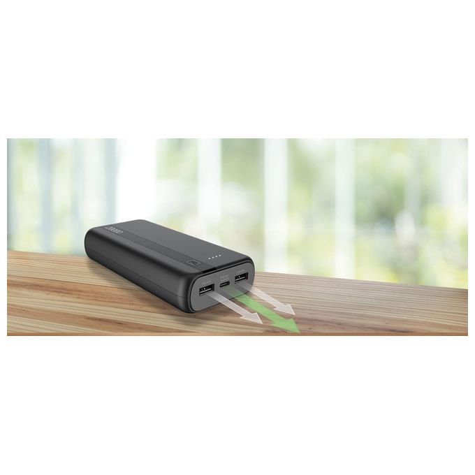 Cellularline PBENTRY20000K Power Bank 20000 mAh USB-C Input 10.5W 2 USB Output 12W Ioni di Litio LED colore Nero