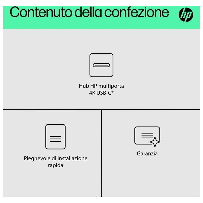 HP 6G842AA Hub Multiporta 4K USB-C 4 porte USB-C 10 Gbps risoluzione 3840x2160 fino a 65 W compatibile Windows macOS Chrome OS Android colore Nero