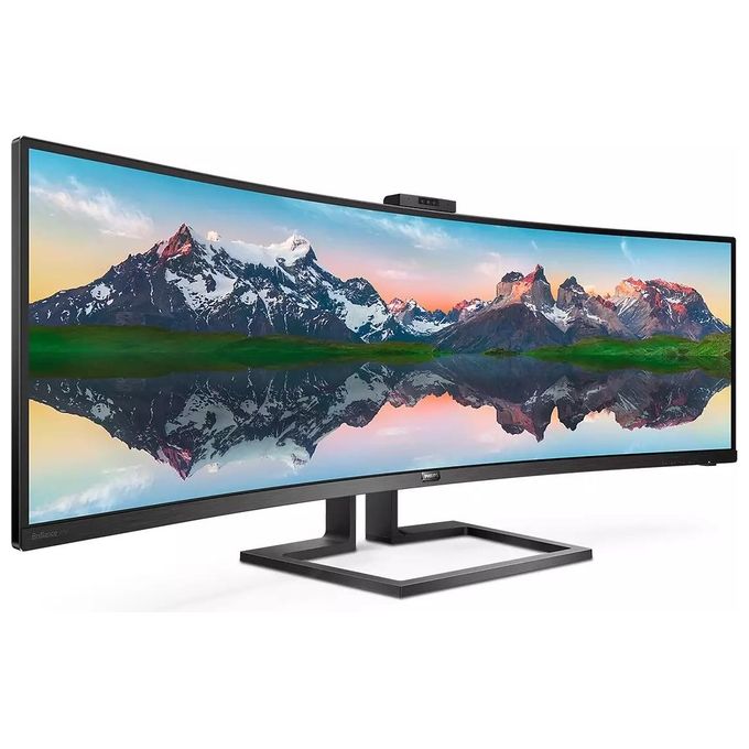Philips Monitor Curvo 49'', 499P9H, Gaming Superwide 32:9, risoluzione 5120*1440, Adaptive Sync, HDR 400, Multiview con KVM Switch integrato, Docking station USB-C, Microfono, Low Blue, Vesa, Nero